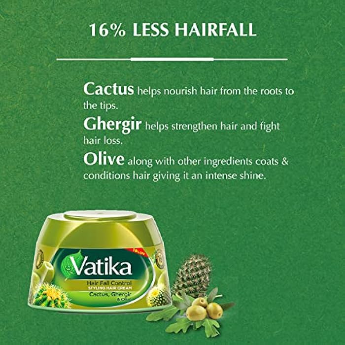 Vatika Naturals Hair Fall Control Styling Hair Cream (125mL) | Natural Extracts of Cactus and Olive | Nourishing Vatika Oils - Image 3